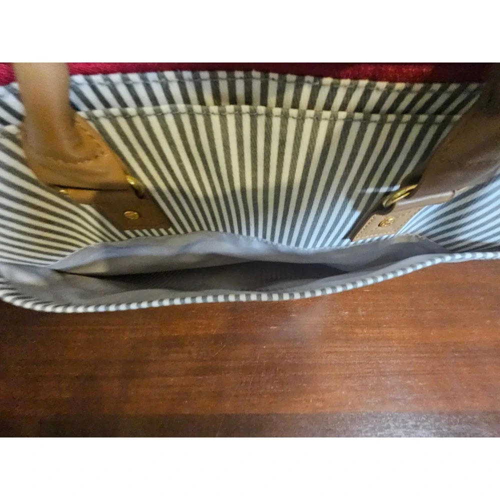 Skip Hop Duo Signature Diaper Bag Grey White Stripe Canvas Tote